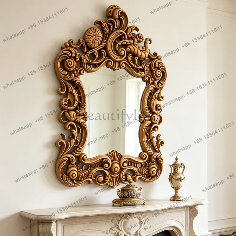 Retro light luxury carved makeup mirror European court bedroom home wall wall decorative art mirror