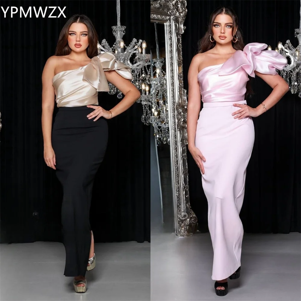 

Customized Evening Dress Party Occasion Prom Gown Women YPMWZX One Shoulder Column Ankle Length Skirts Knot Vertically Bespoke