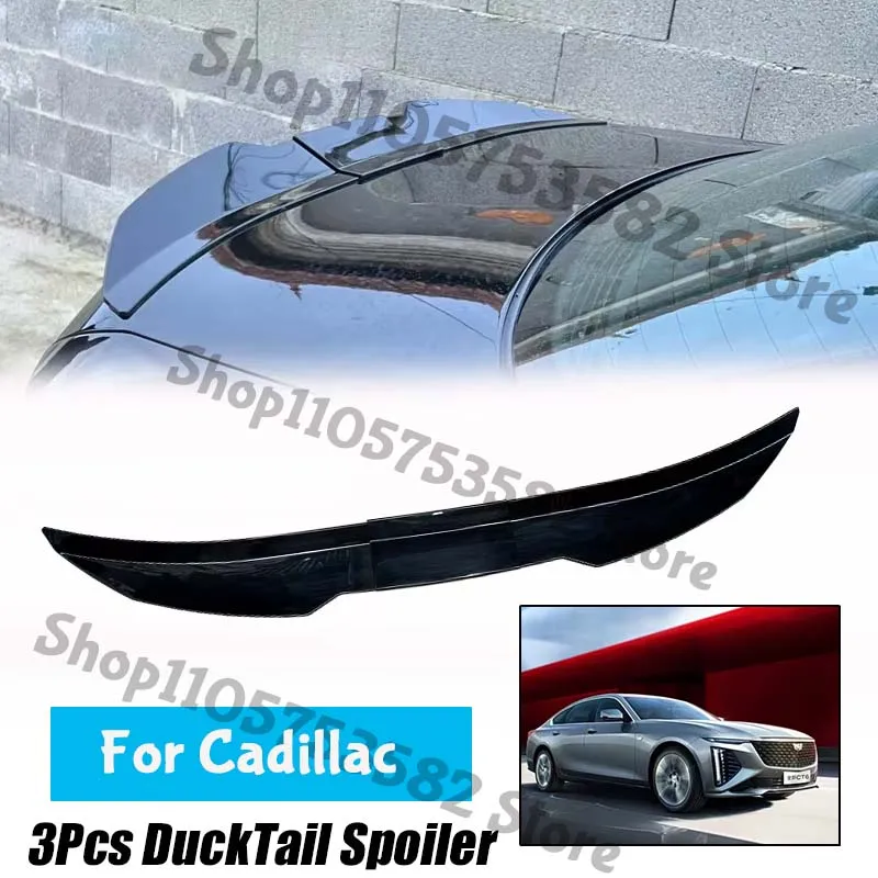 3Pcs Ducktail High Kick Trunk Spoiler For Cadillac Universal Rear Boot Wing For Multi Models Car