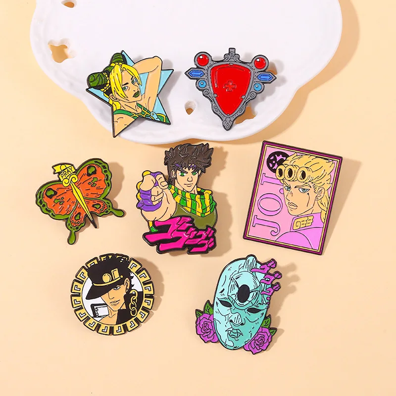 Anime JoJos Bizarre Adventure Brooch Pins Cartoon Figure Characters Cosplay Metal Badge Lapel Pin Jewelry Gift For Fans Accessor