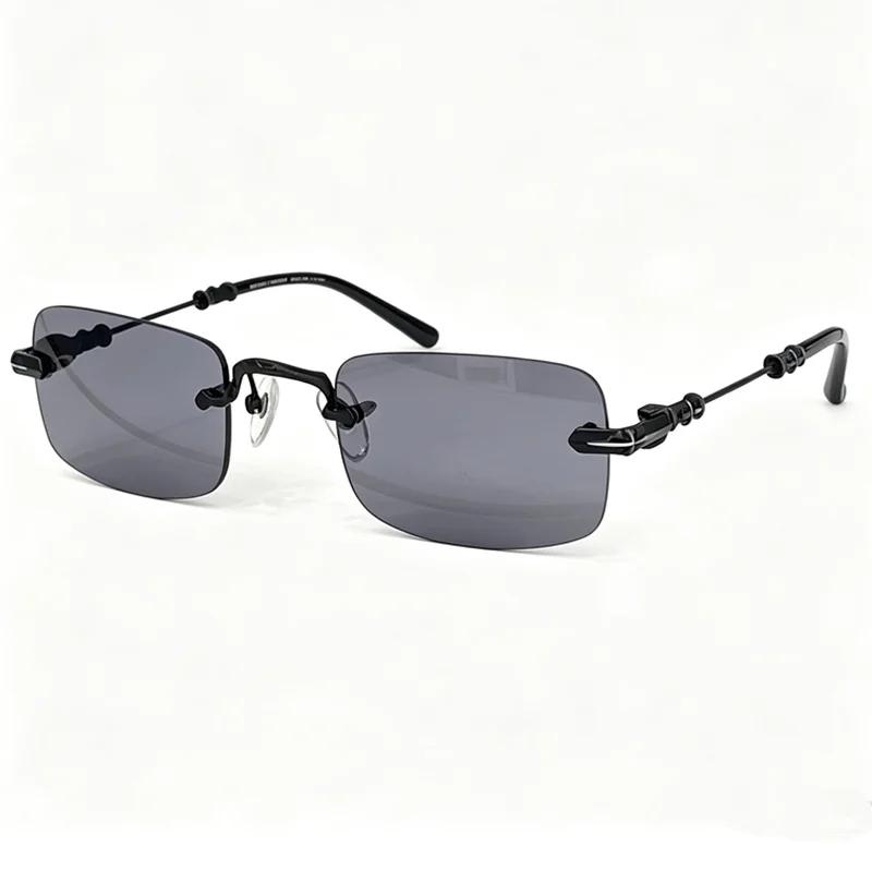 Rimless Rectangle Sunglasses Unisex Y2K Vintage Metal Carved Hinge Gradient Lens UV400 Protection Tortoise Temple Retro Fashion