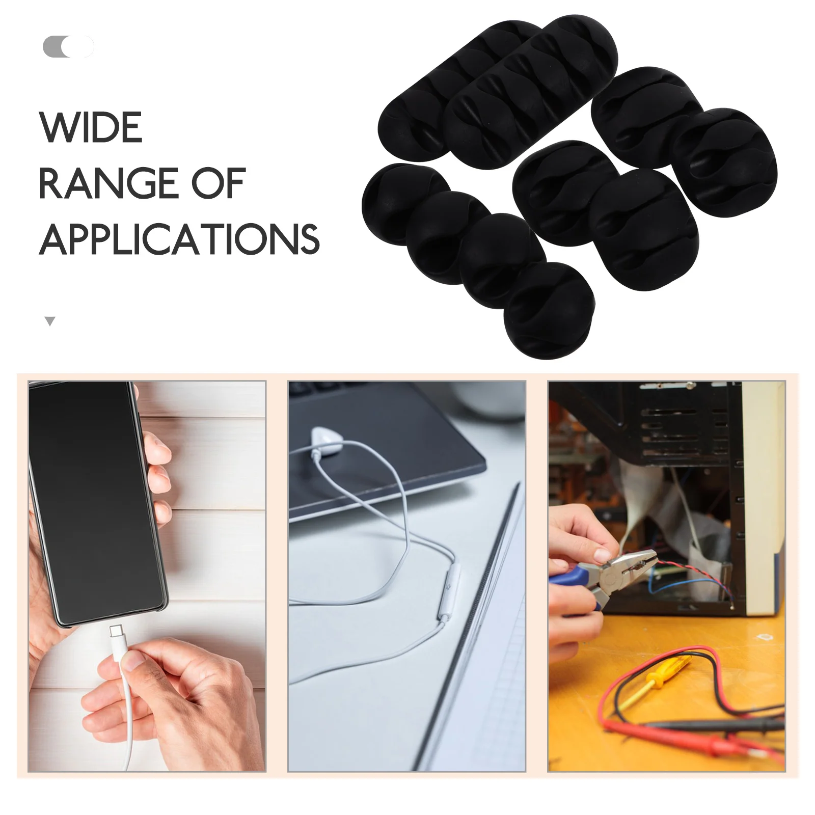 

10 Pcs Cable Clamp Cord Organizer for Desk Extension Portable Hider Black Office