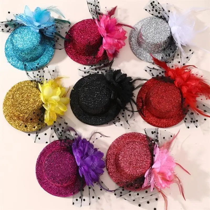 Victorian Sequins Hat Hair Clip 1920s Costume Fascinator Hat Hair Clip for Party 6XDA