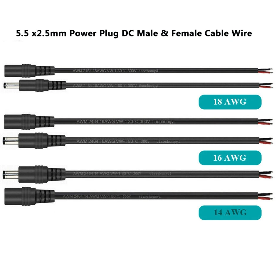 14AWG 16AWG 18AWG 2PIN 5.5x2.5mm Power Plug DC Male Female Cable Wire Connector Adapter Socket Jack For LED Strip Light