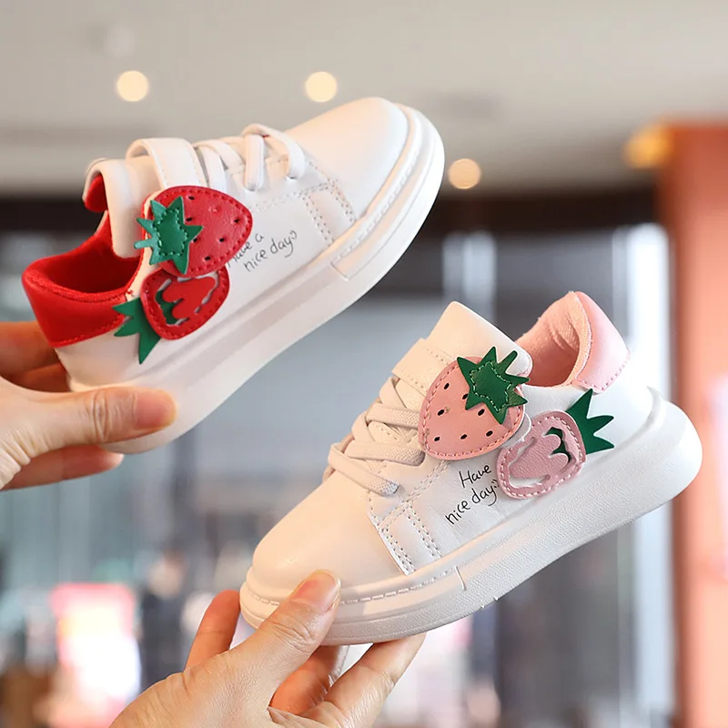 Spring Summer Children Casual Shoes Cute Strawberry Boys Girl Sport Breathable Tennis Sneaker Kids White Board Shoes Outdoor