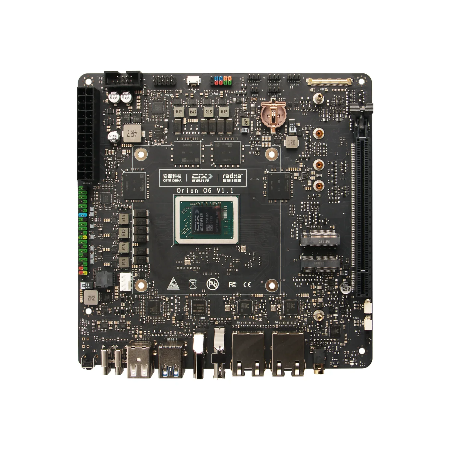 ViVaSRadxa Orion O6, World's First Open Arm V9 Mini Itx Motherboard, 12-core Cpu, 28.8tops Npu, Lpddr5 And Pcie Gen4 16-lane
