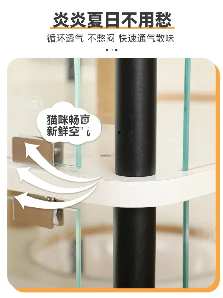 360 Degrees Villa Transparent Luxury Glass Cat Cabinet Cat Climbing Frame Household Cat Cage Pet Display Cabinet