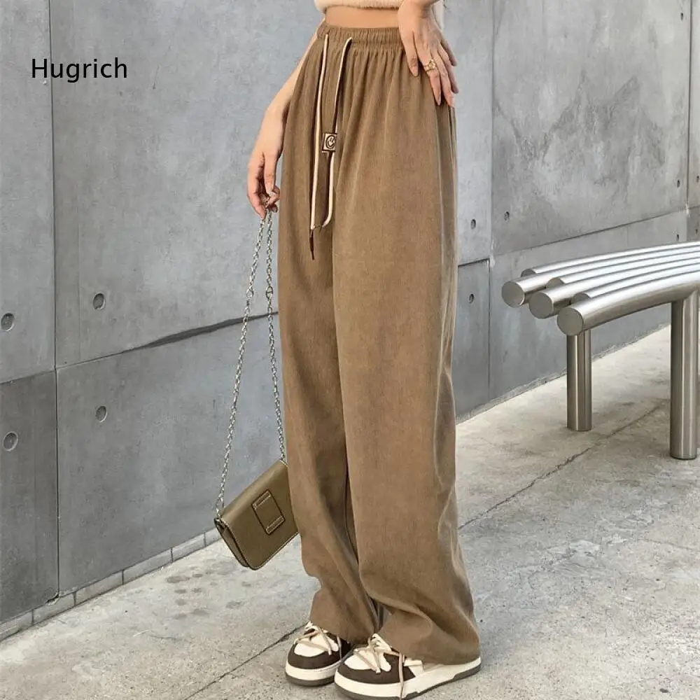 Loose Relaxed Fit Wide Leg Straight Trousers Women Soft Fabric Drawstring Elastic Waist Casual Bottoms For Multiple Daily Looks