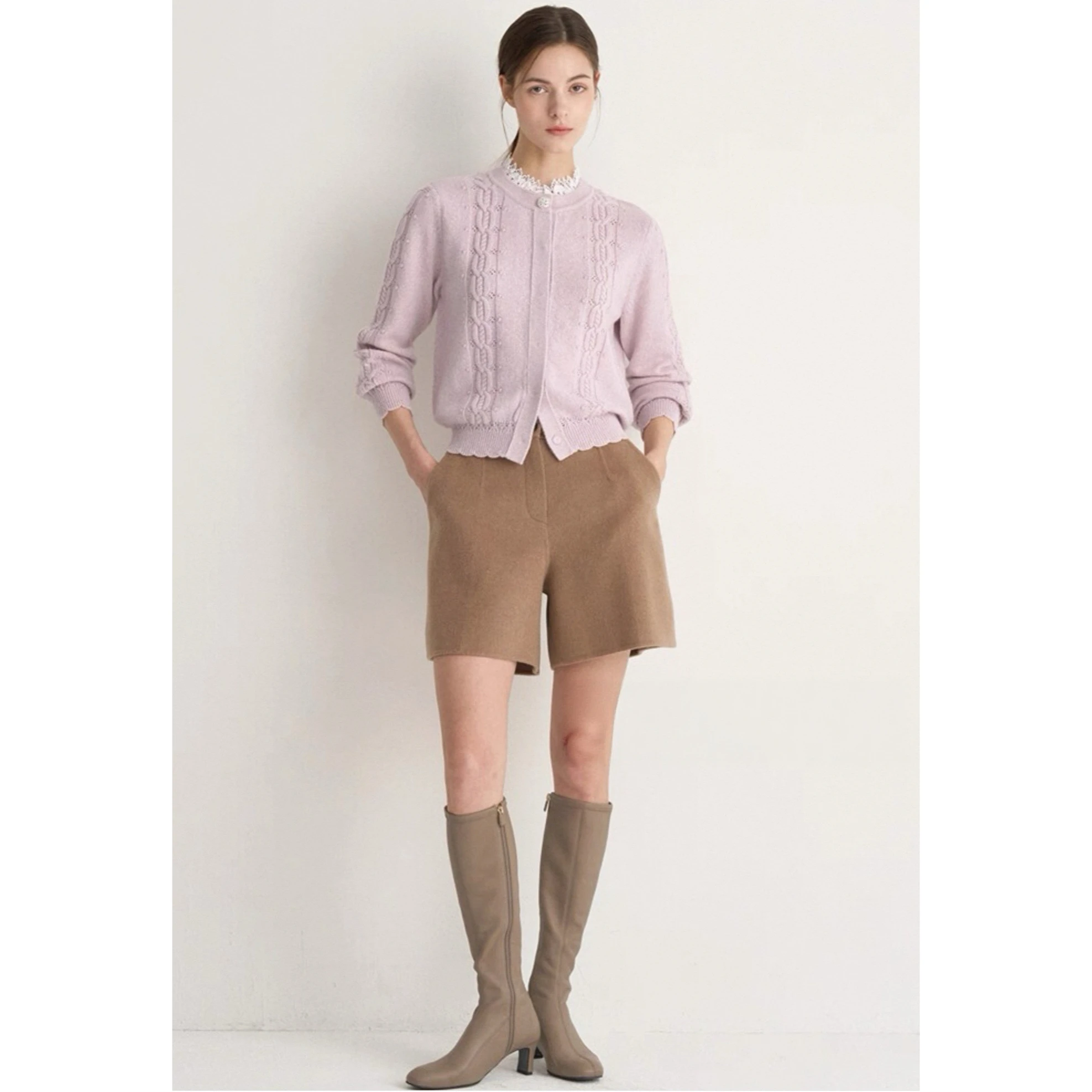 

Ele Съемный шерстяной вязаный свитер с кружевным воротником, двусторонняя одежда MIN25, зимний модный съемный круглый свитер с лимонным сыром