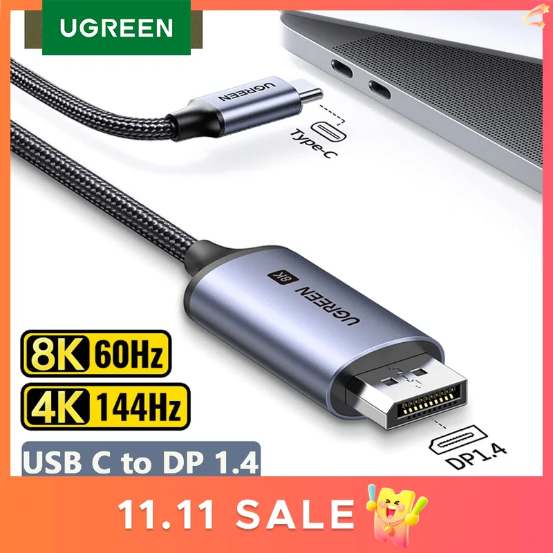 UGREEN 1.4 USB C ke 8K untuk iPad, port tampilan untuk Macbook Pro kompatibel dengan Thunderbolt 3/4 USB Tipe C ke kabel Displayport 32.4Gbps