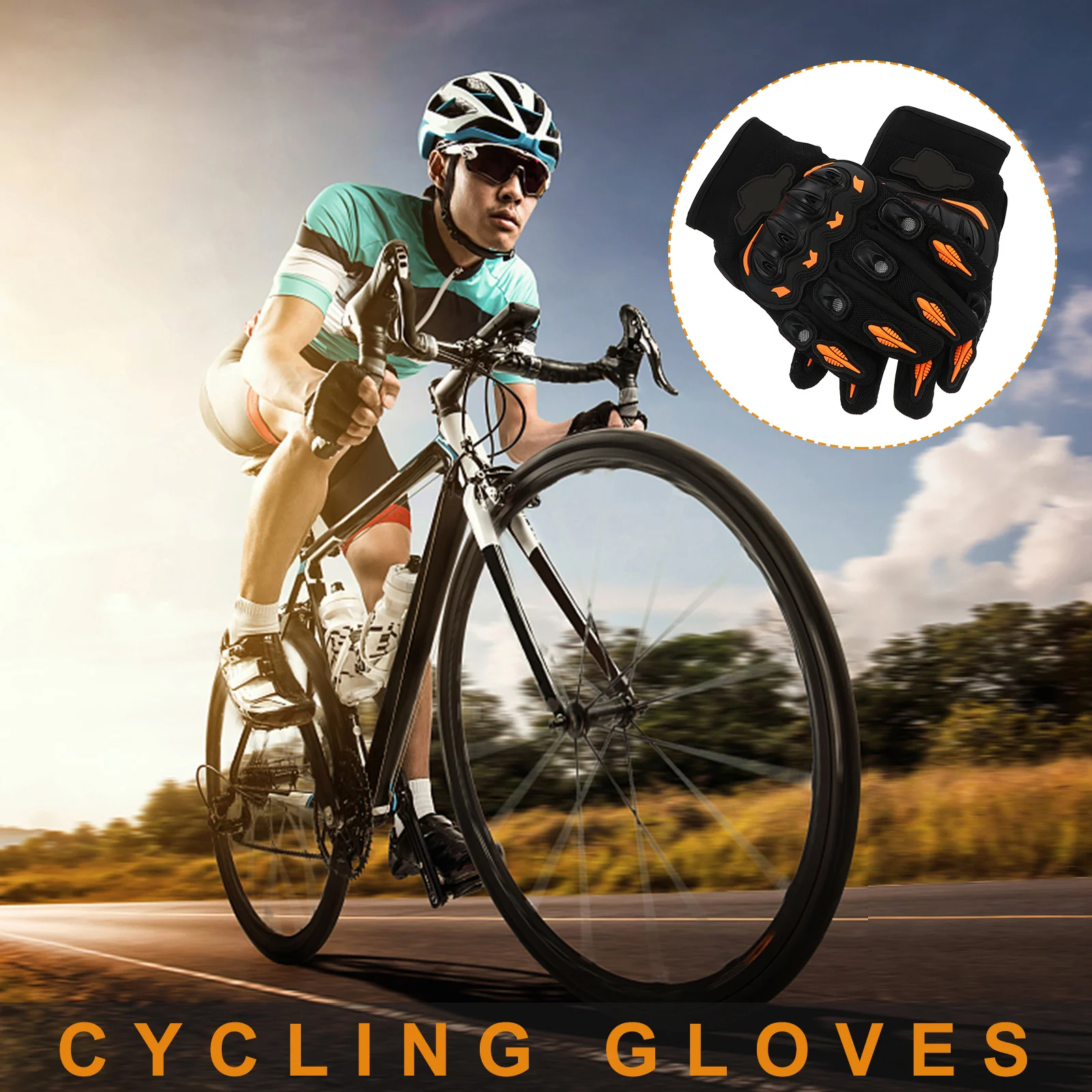 

Bike Gloves Full Fingers Orange Fiber Cloth Motorcycle Riding All Seasons Sports Windproof Outdoor Gloves Fitness