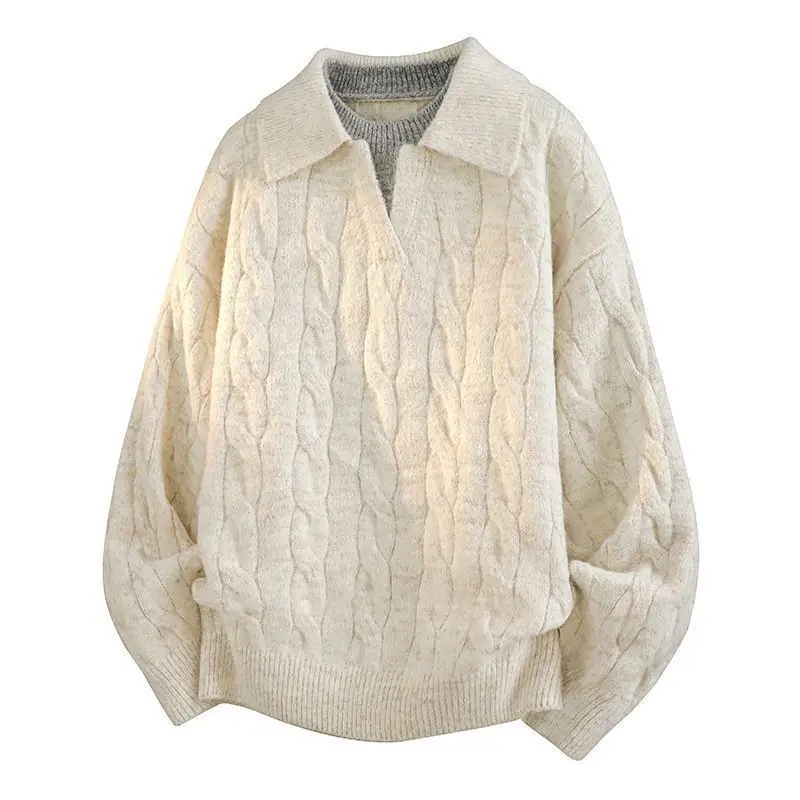 العصرية الرجال طبقة مزدوجة محبوك قمصان بولو خريف شتاء في الهواء الطلق نسيج غير رسمي سترة Vintage رجالي التلبيب الخامس الرقبة متماسكة لاعبا #6