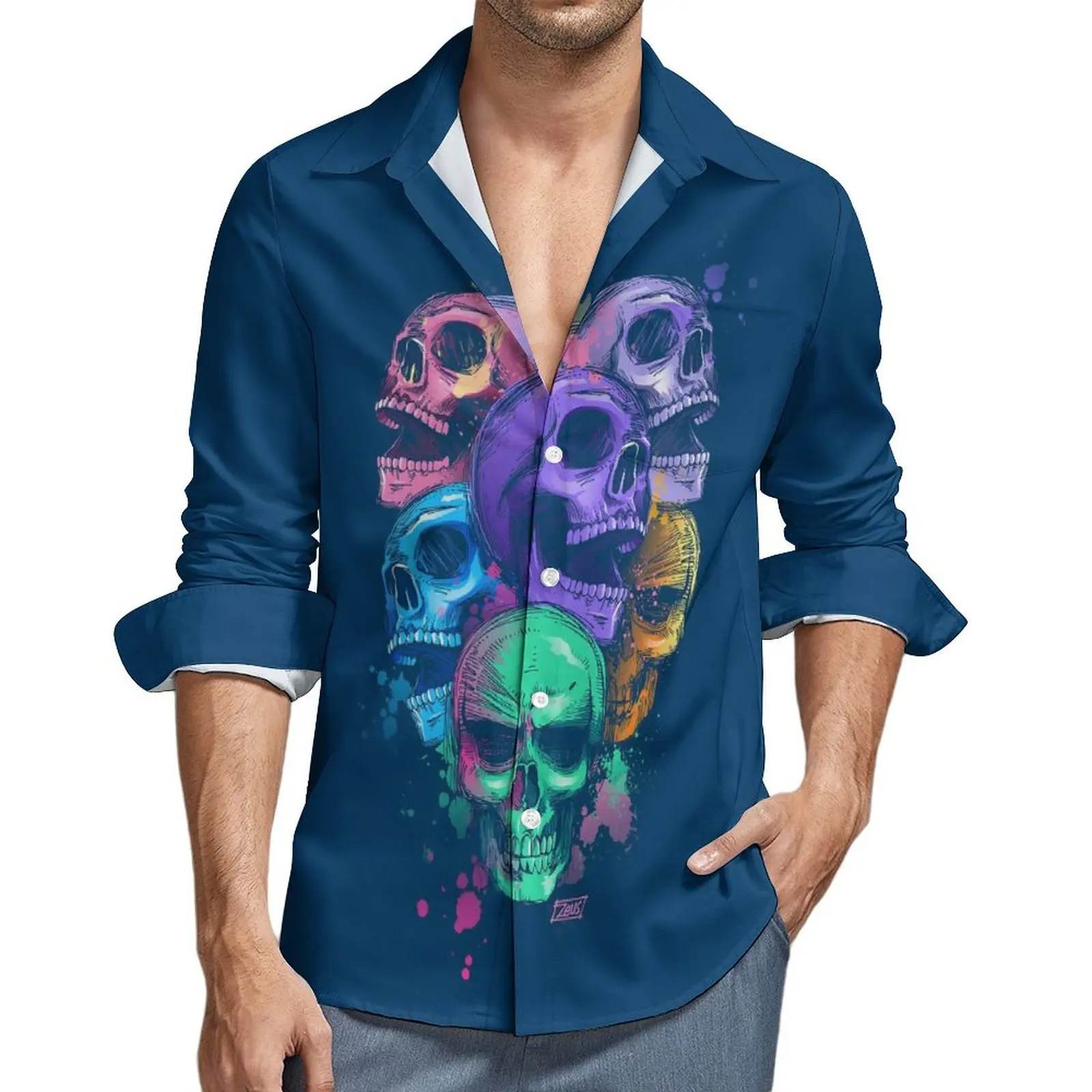 

3D Pumpkin Head Printed Men's Shirt Halloween Long T Sleeved Shirt Street Clothing Hawaiian Men's Clothing Autumn Holiday Tops