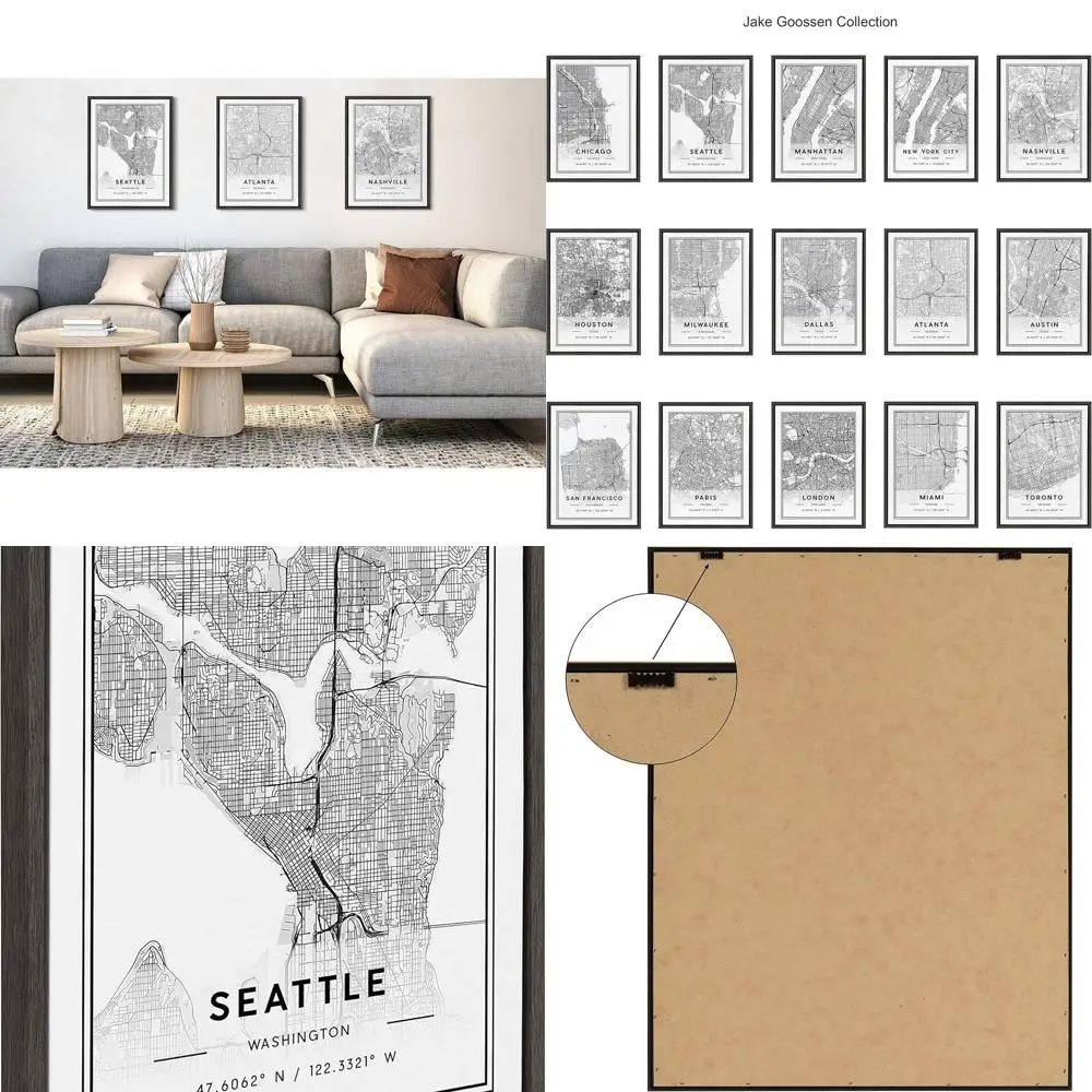 

Jake Goossen's 18x24 Gray Seattle Modern Map Canvas Art for Wall Decor