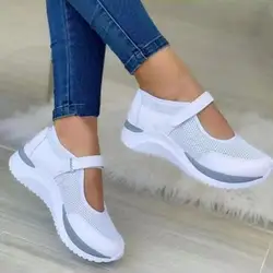 1 Pair Comfortable Women Shoes  Fastener Tape Footwear Sport Shoes  Mesh Wedge Sports Shoes