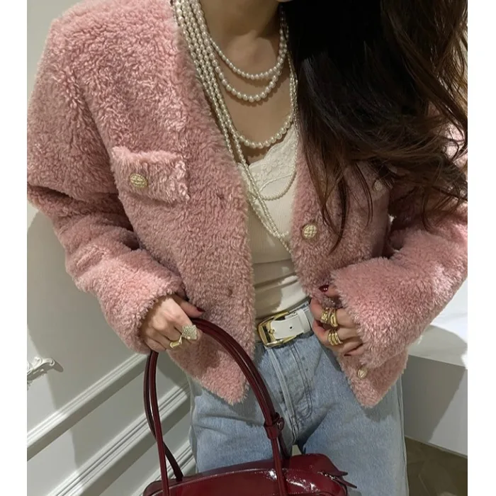 الكورية Sle ort لامب الفراء Jaet المرأة الحلو شيك الخريف الشتاء جديد Faion تنوعا لطيف العمر الدفاع عن النفس الصغيرة Fraance St...
