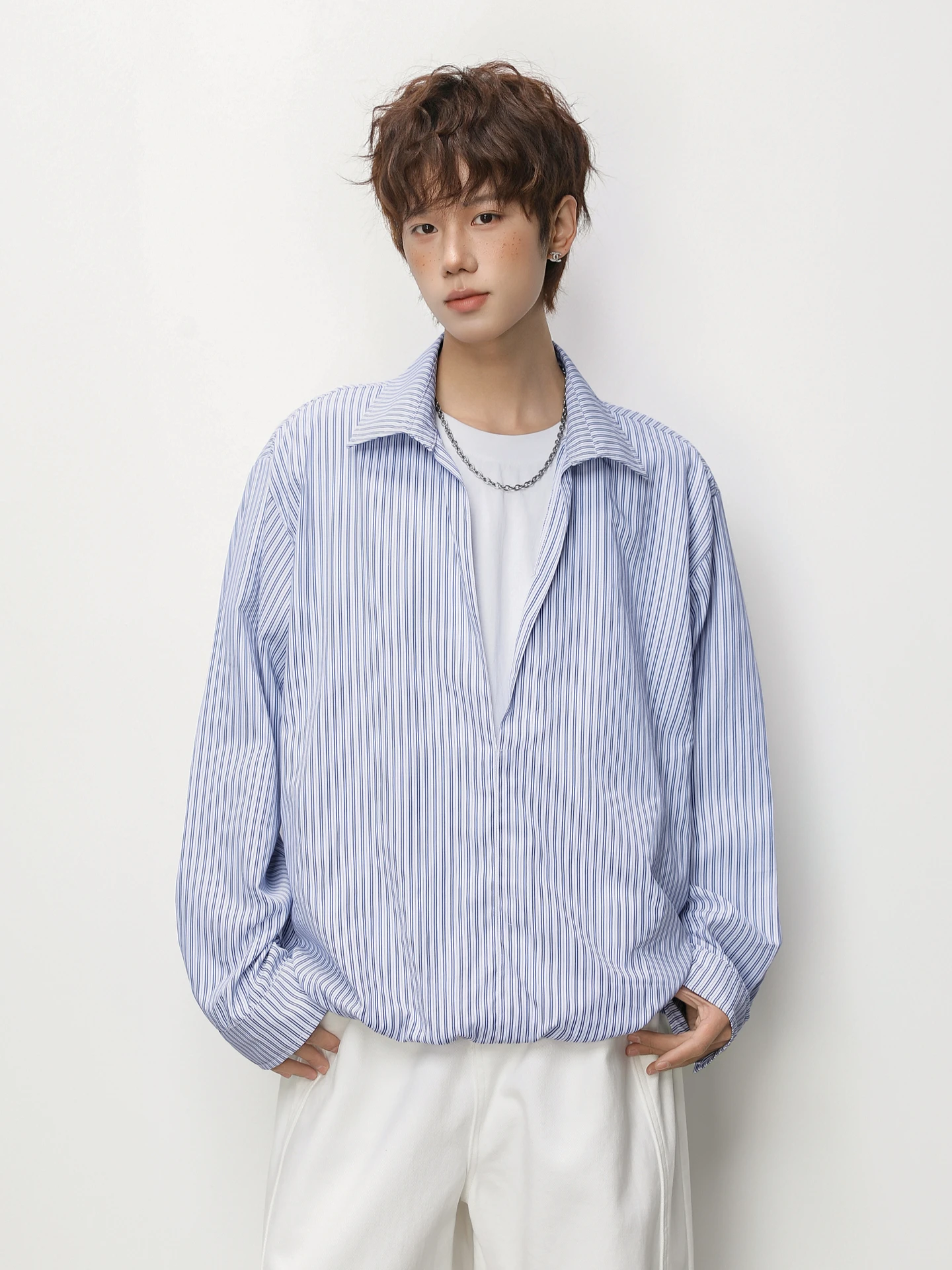 

Весенние винтажные мужские и женские свободные длинные све, повседневные полосатые irt Youth (3) из полиэфирного волокна, износостойкие