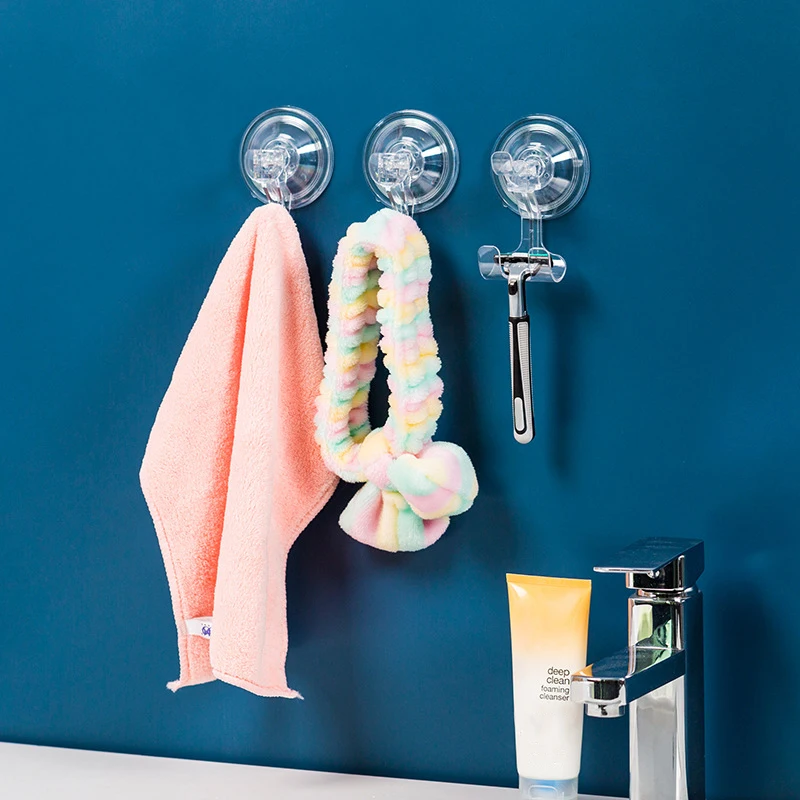 Creative Non-marking Bathroom Hooks No-hole Transparent Reusable Wreath Strong Suction Cup Hooks Household Storage Tools