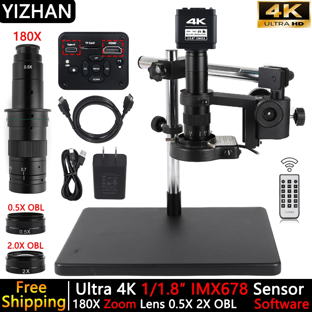 4K Digital Microscope For Electronics Repair 180X 360X Zoom Lens imx678 Industrial Microscope For PCB Soldering ANIMAL THERAPY