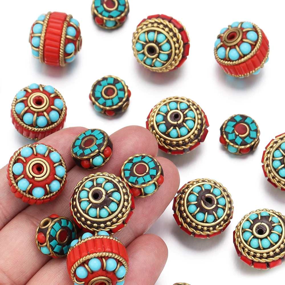 2pcs/lot Indonesian Handmade Alloy Resin Spacer Beads Round Loose Beads For Jewelry Making DIY Necklace Bracelets Accessories