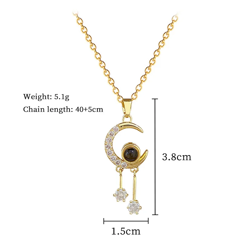 DIEYURO 316L Stainless Steel Golden Moon Projection Exquisite Zircon Tassel Necklace Lady Luxury Neck Chain Jewelry Glamorous