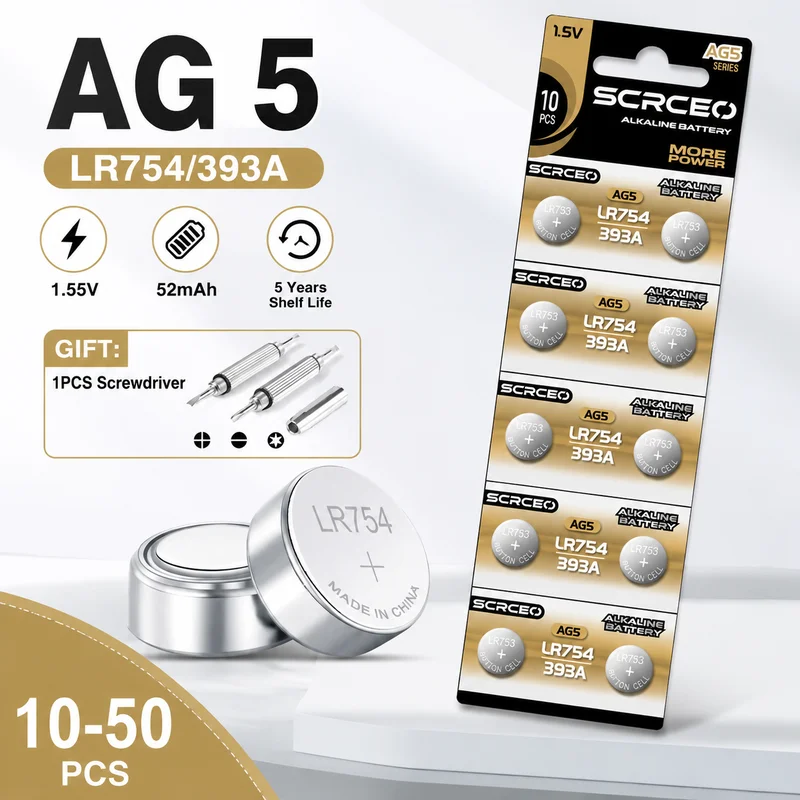 Button Cell Battery LR754 AG5 393 SR754 193 LR48 1.5V 10-50PCS Lithium Manganese Dioxide For Watches Calculators Stable Power