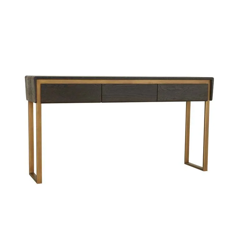 High quality solid oak wood gold metal wall table