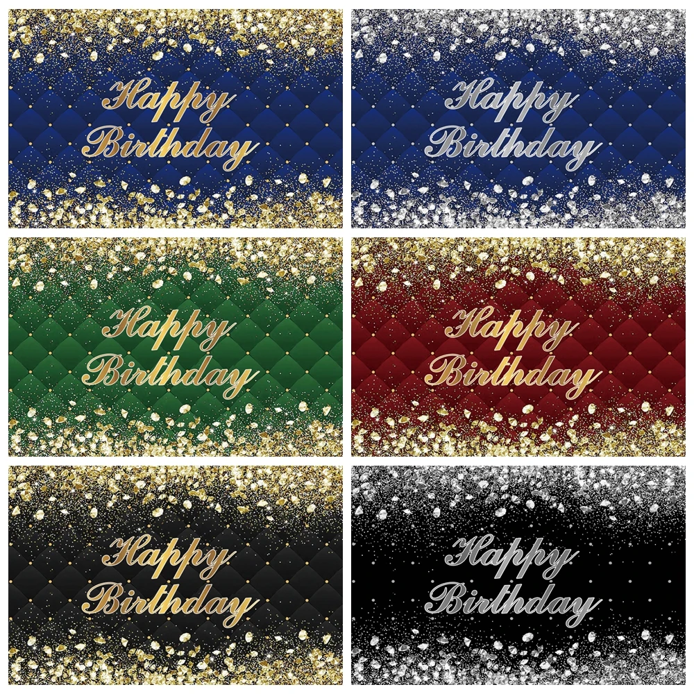 

Gold Glitter Happy Birthday Backdrop Adult Dark Blue Heardboard Background for Photo Studio Photocall Women diamonds decoration