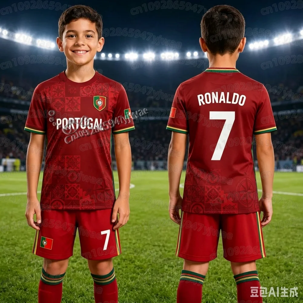 2026 Ronaldo Nr. 7 Fußballtrikot-Set mit Shorts für Damen, Herren und Kinder, Portugal-Fan-Set, T-Shirt und Trainingsanzug, 2-teiliges Set – Detail 15