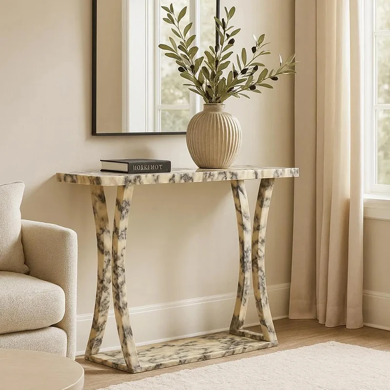 &d FURNITURE Handmade Calacatta Viola Marble Console Table Modern Entryway Table