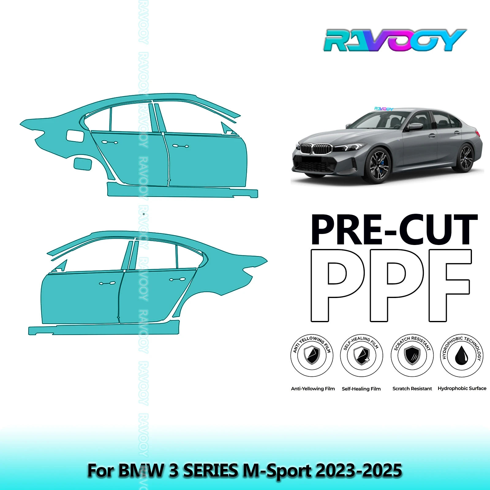 

For BMW 3 SERIES M-Sport 2023-2025 8.5mil Clear Matte Pre-Cut PPF Door & A/B Pillar Kit TPU Paint Protection Film Set