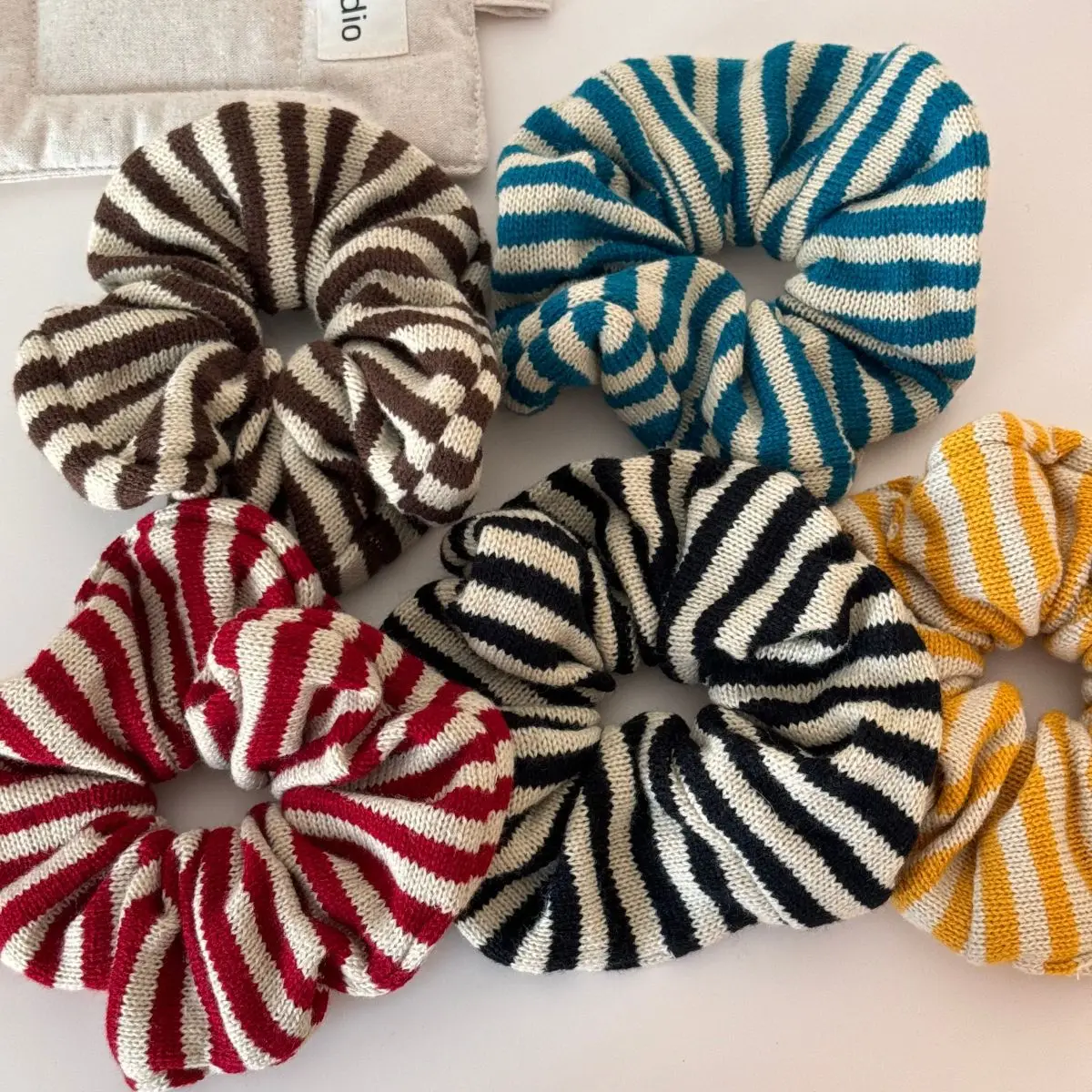 Striped Knitted Fabric Large Hair Scrunchies Elastic Rubber Bands Women Girls Ponytail Holder Headbands Winter Hair Accessories