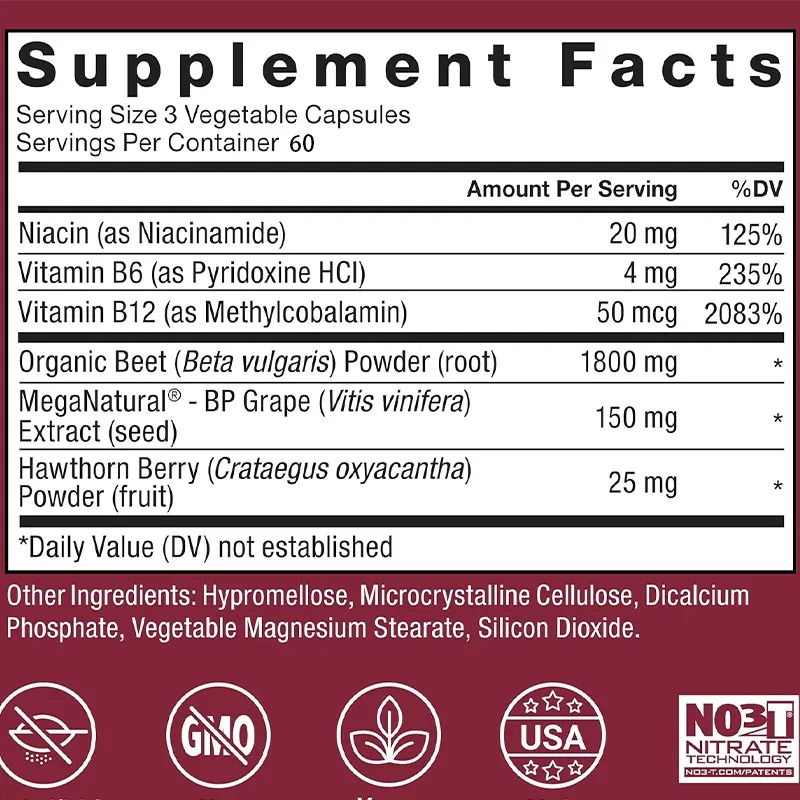 Blood Pressure Support Beetroot Capsules, 1800mg, Containing Hawthorn Berries, Supporting Blood Circulation and Flow