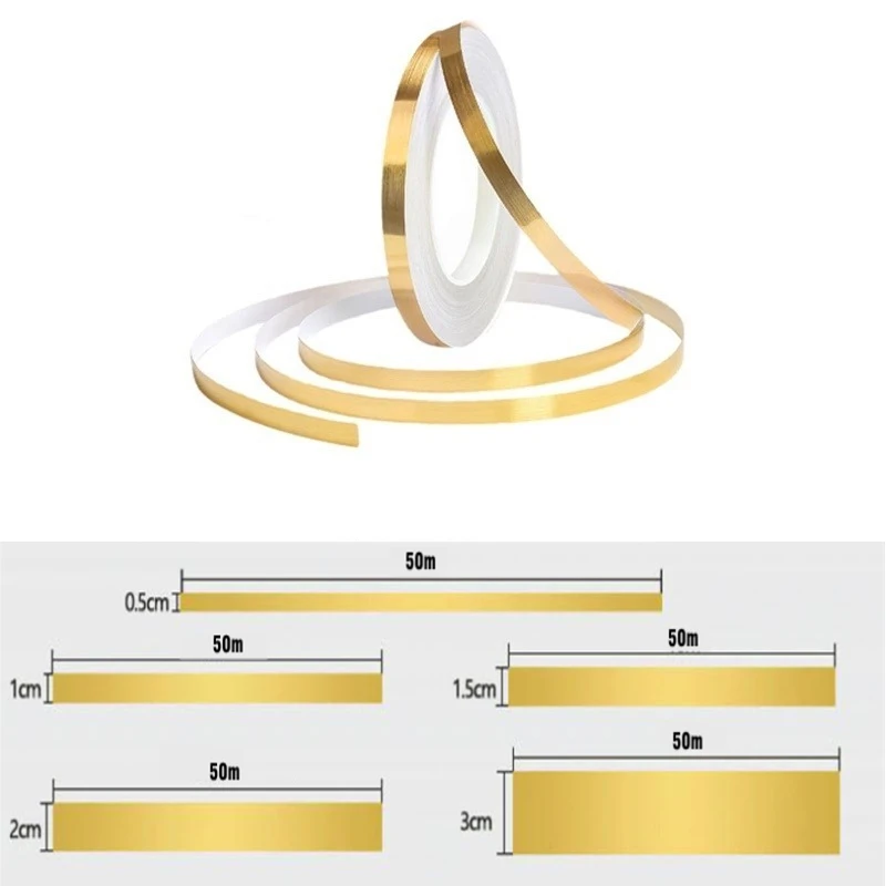 50m/Roll Brushed Gold Silver Floor Edging Waterproof Seam Wall Stickers Wall Gap Ceiling Home Decoration Self-adhesive Tile Tape
