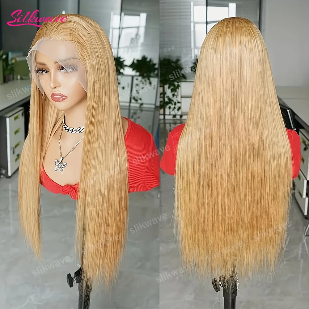 200 Density Honey Blonde Straight 13x6 HD Transparent Lace Front Wigs Human Hair #27 Colored Straight Human Hair Wigs For Women