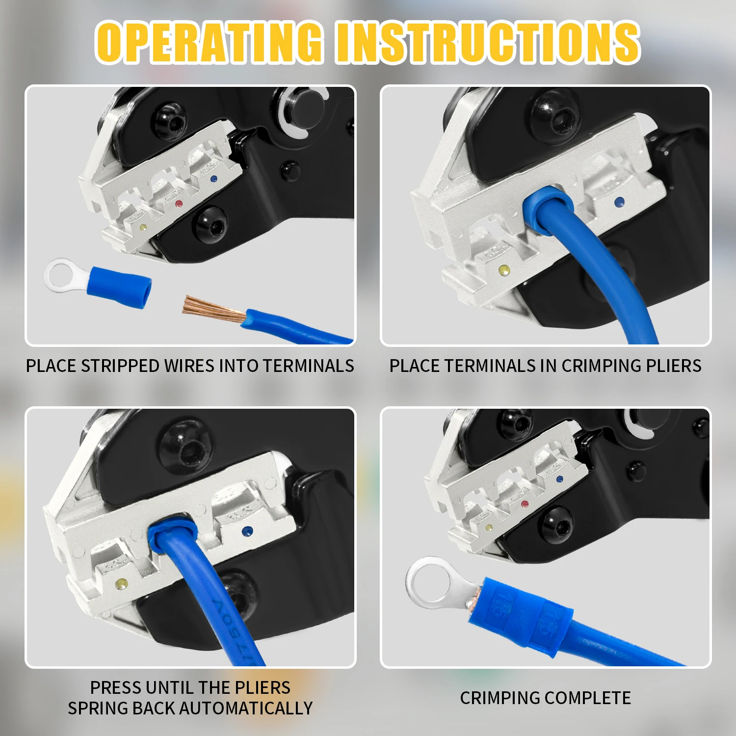 SN-02C Wire Crimping Plier Insulated Connectors Butt, Ring, Spade, Quick Disconnect - Crimp Terminals Cable Lugs Assortment Kit image 6