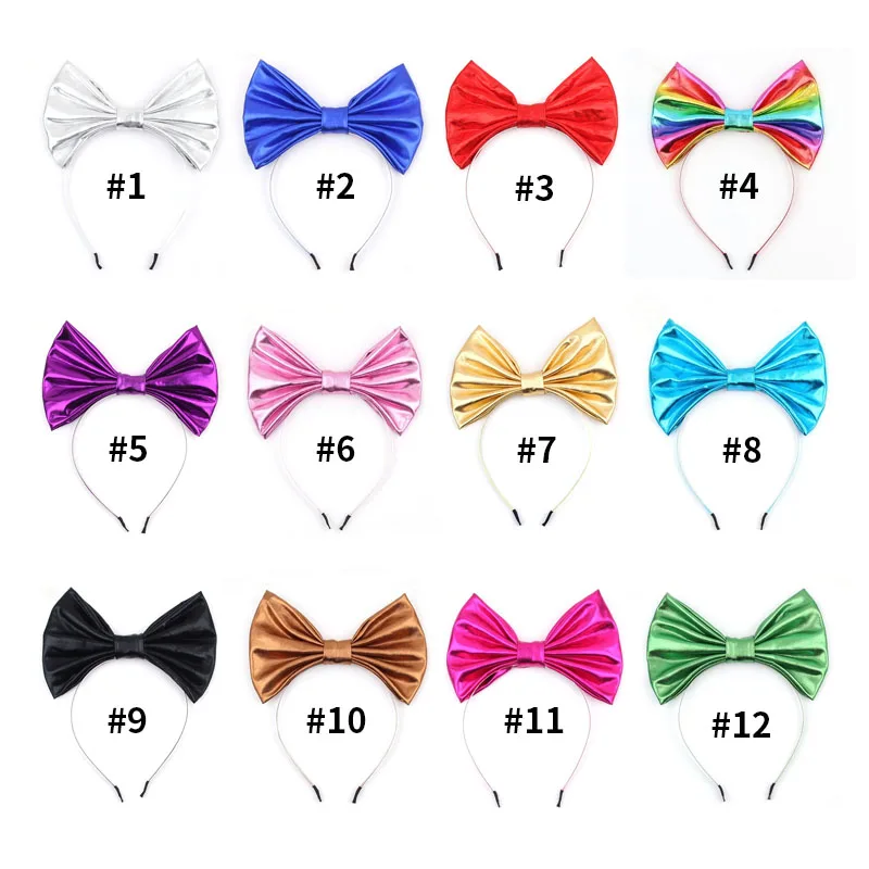 Fashion Mermaid Disney Headband Kid Summer 7\'\'Bow Metallic Big Bow Headband Headwear Girls Festival Party DIY Hair Accessories