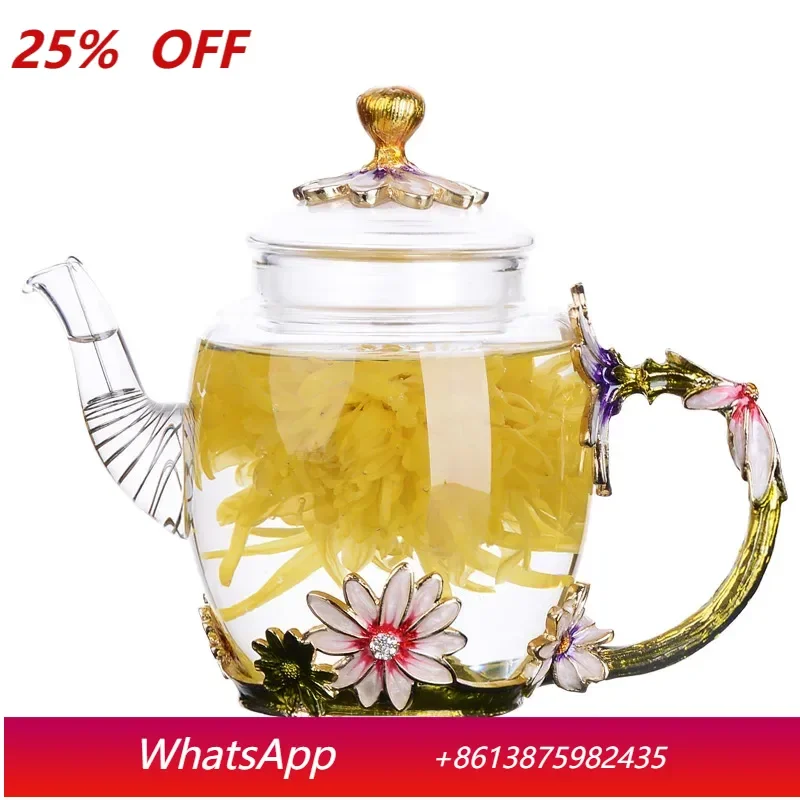 Hand-painted Kung Fu teapot, heat-resistant glass single pot enamel color bubble teapot, high-grade scented tea kettle
