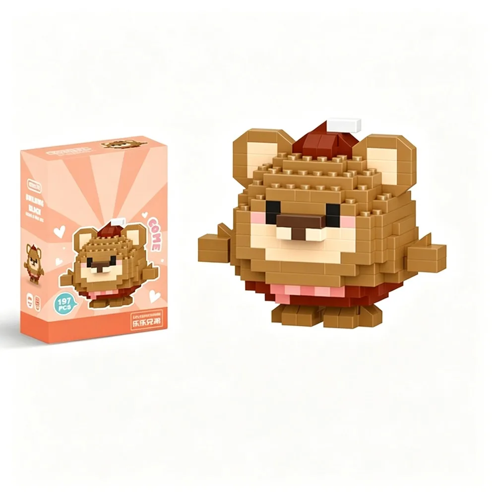Round Animal Brick Figure Ornament DIY Assembly Building Blocks Blind Holiday Gift Cute Bear Bee Desktop Collection Decor Funny - view 6