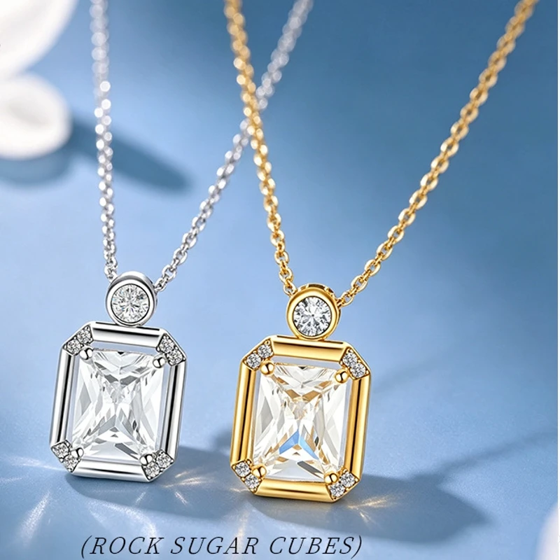 S925 sterling silver rock candy cube necklace with niche design, featuring micro-set zircon pendant and clavicle chain