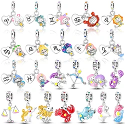 925 Sterling Silver Constellation Series 12 Constellation Luminous color change Star Charms Beads Fit Bracelet DIY Jewelry