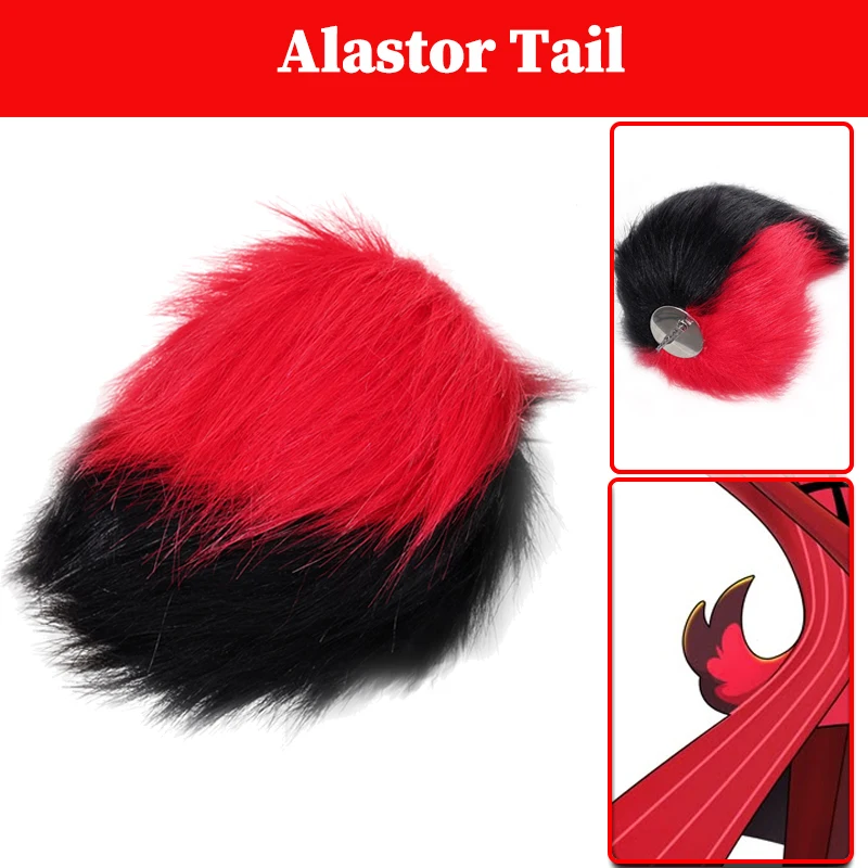 فندق 2 TV Hell Inn Alastor Tail تأثيري الشر بوس الثعلب ذيول زي الدعائم الكبار أفخم الأحمر الأسود الذيل هالوين ملحقات الحفلات