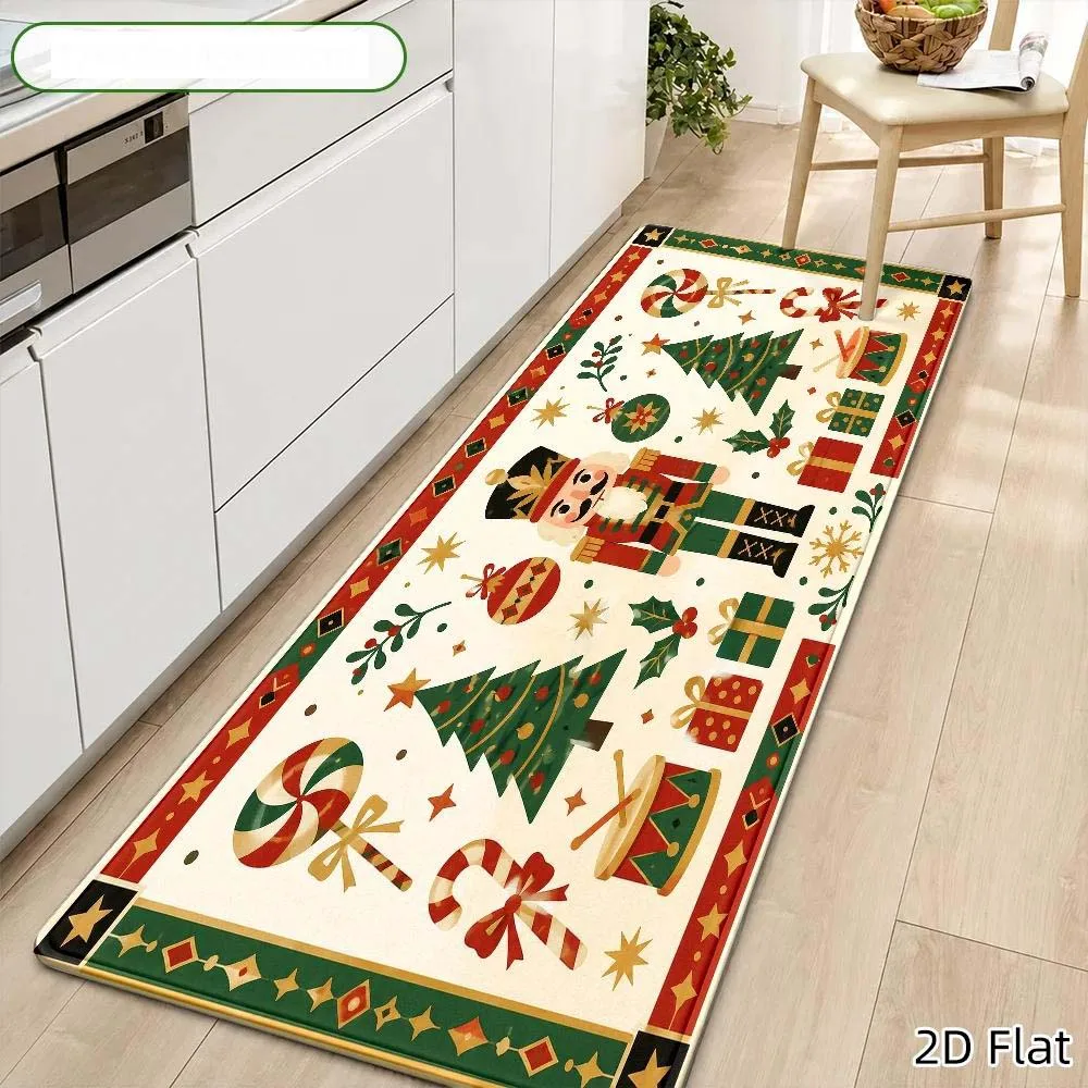 Nutcracker Soldier Living Room Sofa Side Bedside Runner Rugs Fir Tree Candy Cane 1/2/3 Pcs Set Laundry Kitchen Floor Mat