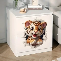 Adorable 3D Tiger Peeking Through Wall Hole Self-Adhesive Toilet Stickers,Wall Decal Removable, Reusable Vinyl Car Sticker