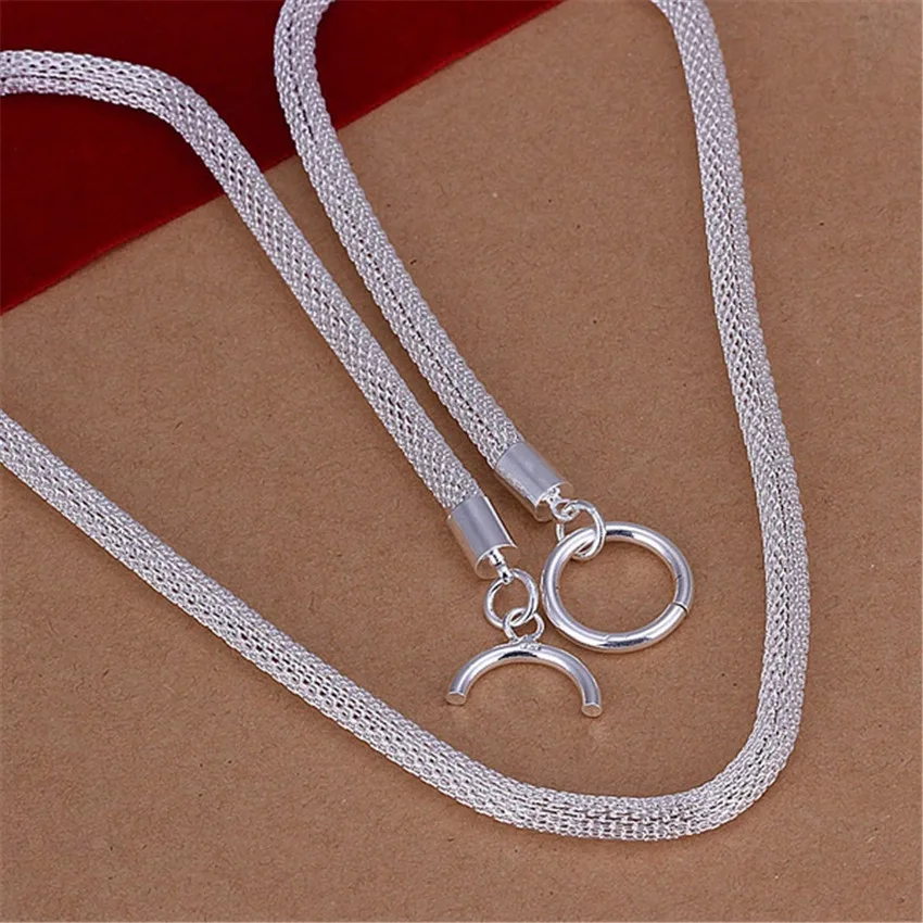 

Free Shipping Beautiful Fashion Elegant 925 Sterling Silver Jewelry Chain Cute Charm Mesh Chain Necklace Women Birthday Party