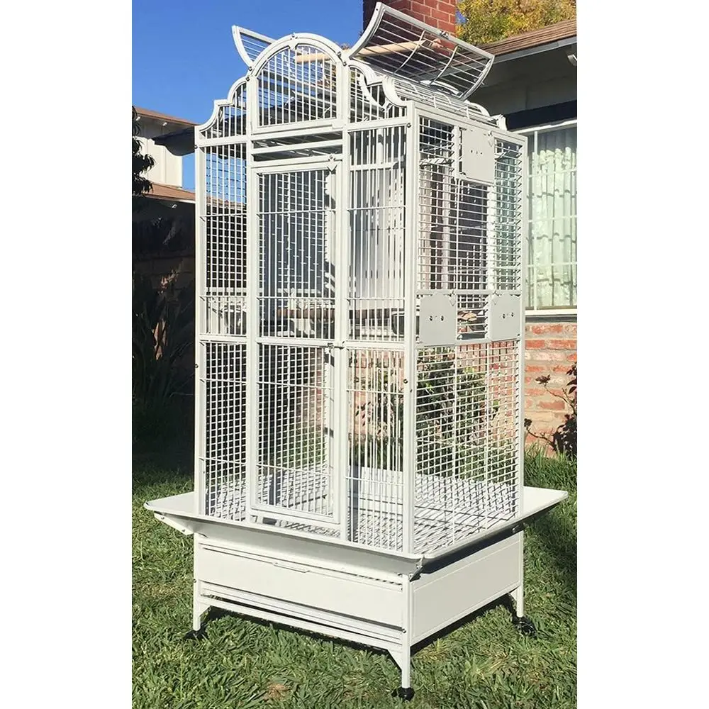 

Large Elegant Wrought Iron Open/Close Dome Perch Play Top Stand Bird Parrot Rolling Cage, Include Metal Seed Guard Solid Metal F