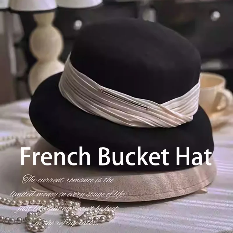 

Шерстяная шляпа для женщин, праздничная шляпа, британский стиль, ретро-ведро, элегантная шляпа во французском стиле, модная легко сочетающаяся осенняя фетровая шляпа