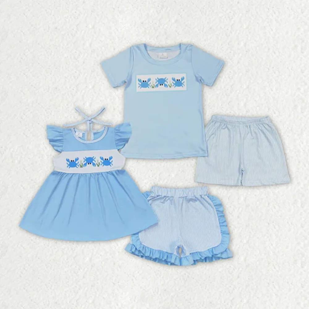 女の赤ちゃんと男の子のための縞模様の服のセット,子供のための夏服,卸売