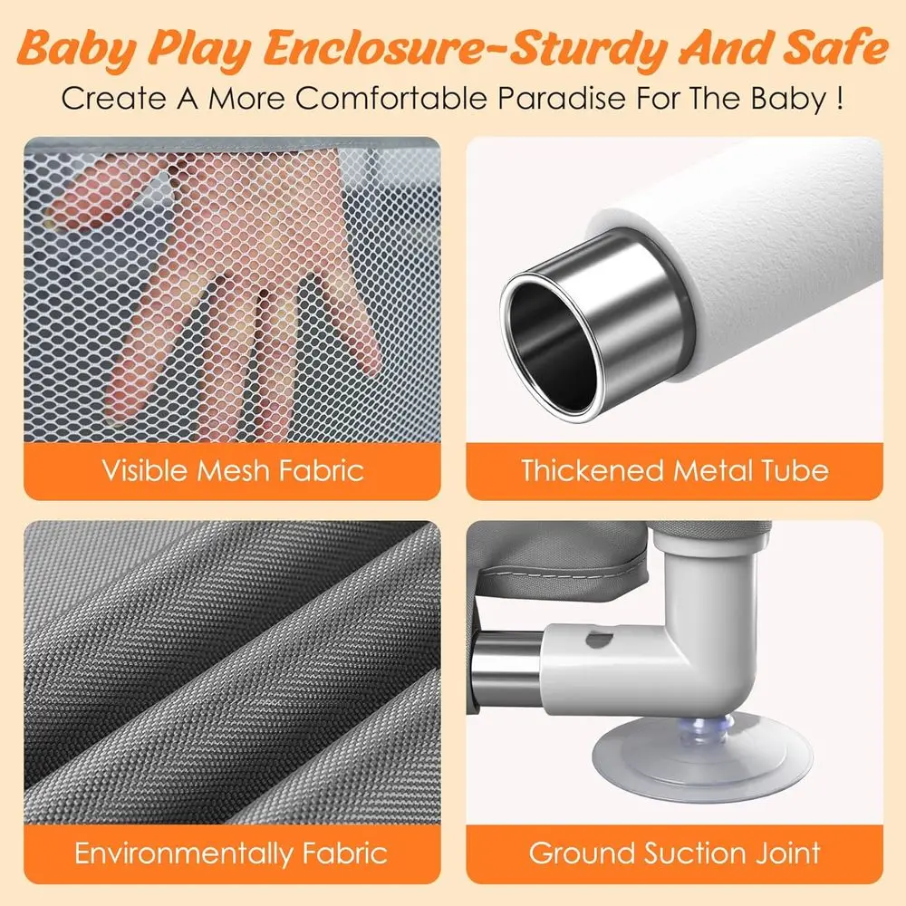 روضة أطفال كبيرة جدًا باللون الرمادي مع حصيرة، وحدة تخزين، ومنطقة لعب آمنة للأطفال الصغار في الأماكن المغلقة/الخارجية