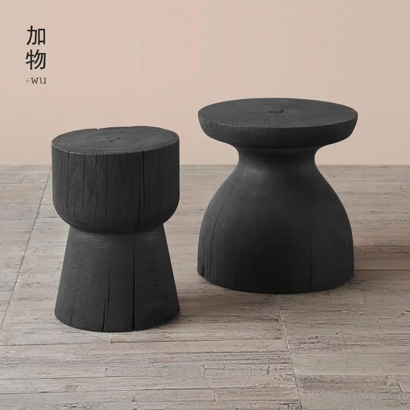 For Sanfeng Solid Wood Black Special Shaped Coffee Table Log Carbonized Tree Stump Hourglass Edge Table for Homestay